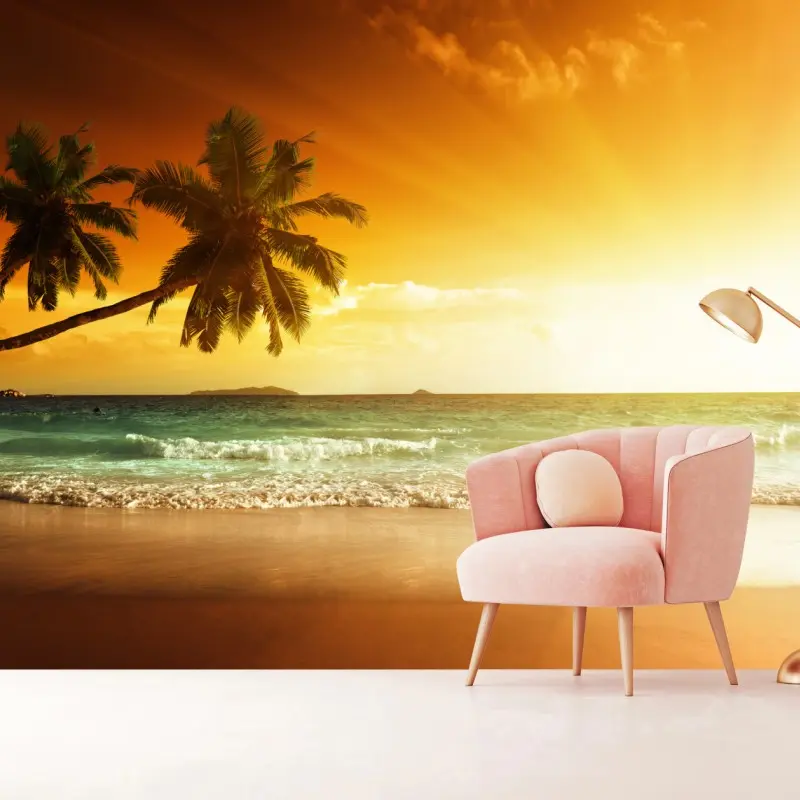 Wall mural tropical sunset over Caribbean beach