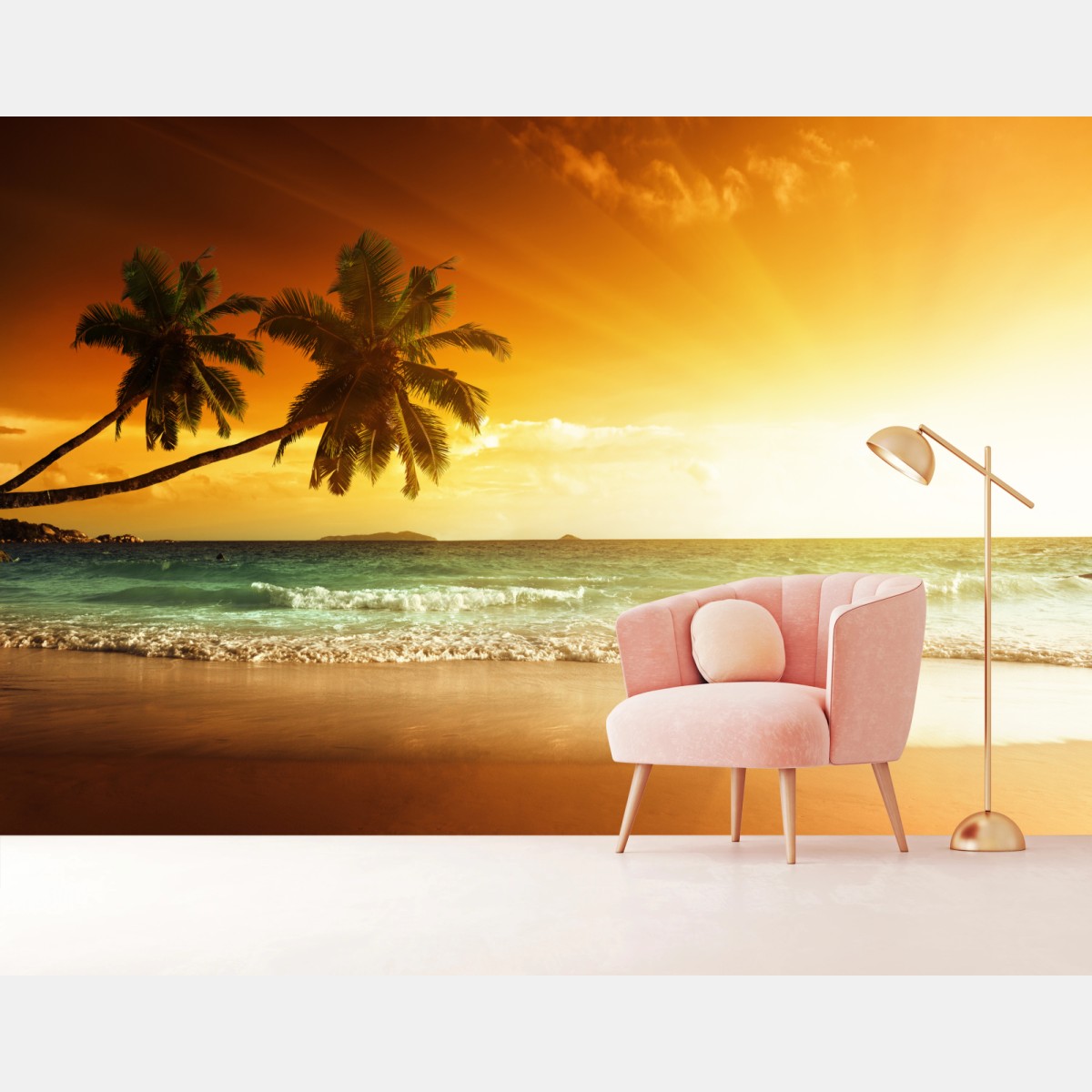 Wall mural tropical sunset over Caribbean beach • Wallissimo®