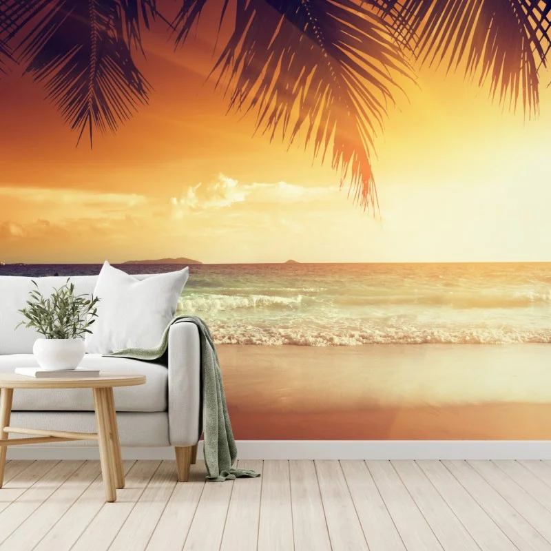 Wall mural Caribbean sunset beach at dusk