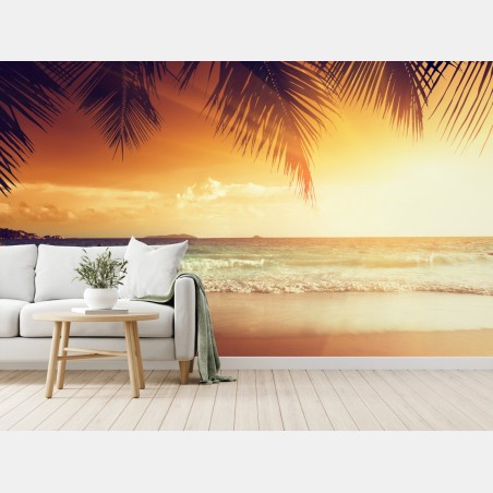 Wall mural Caribbean sunset beach at dusk • Wallissimo®