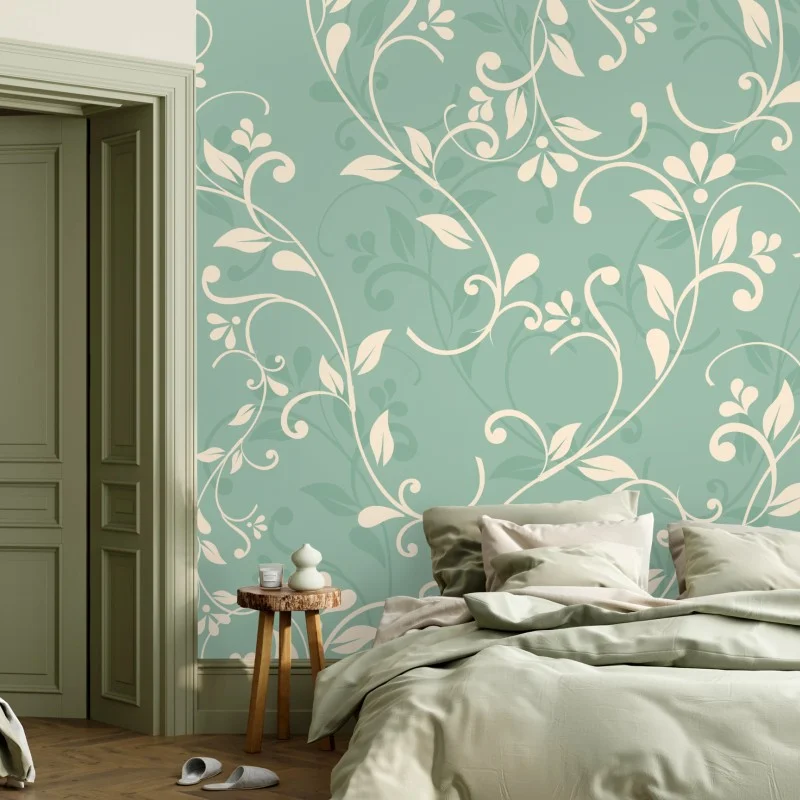 Wall mural mint floral vintage pattern