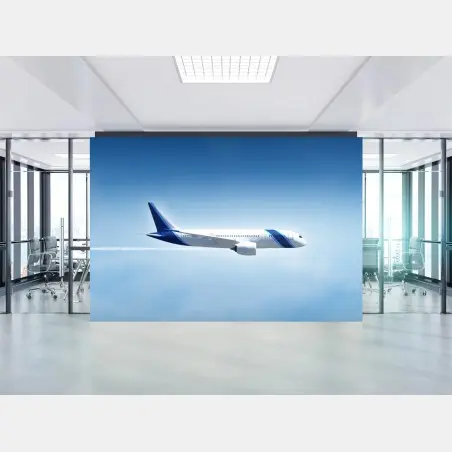 Wall mural jetliner in clear blue sky • Wallissimo®