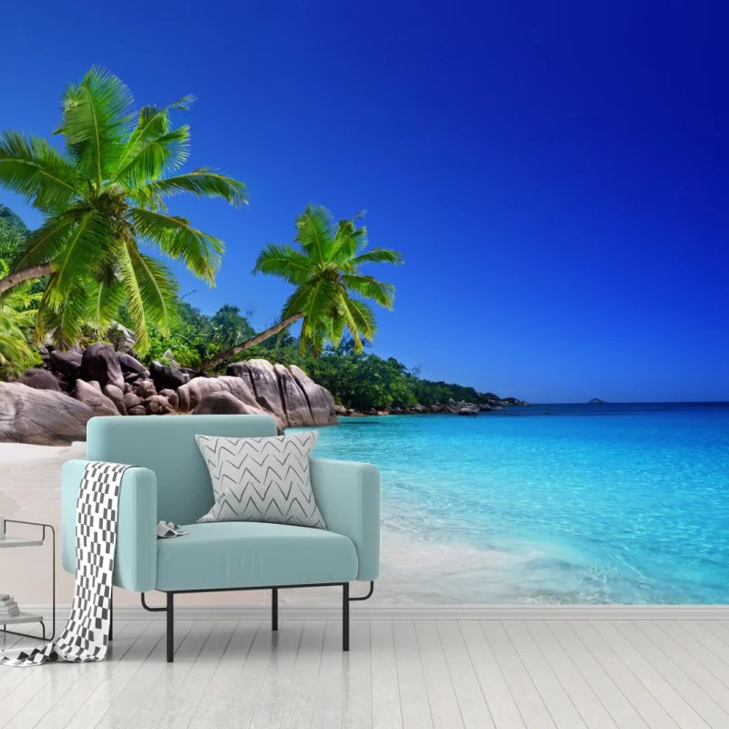 Wall mural tropical turquoise beach with palm trees