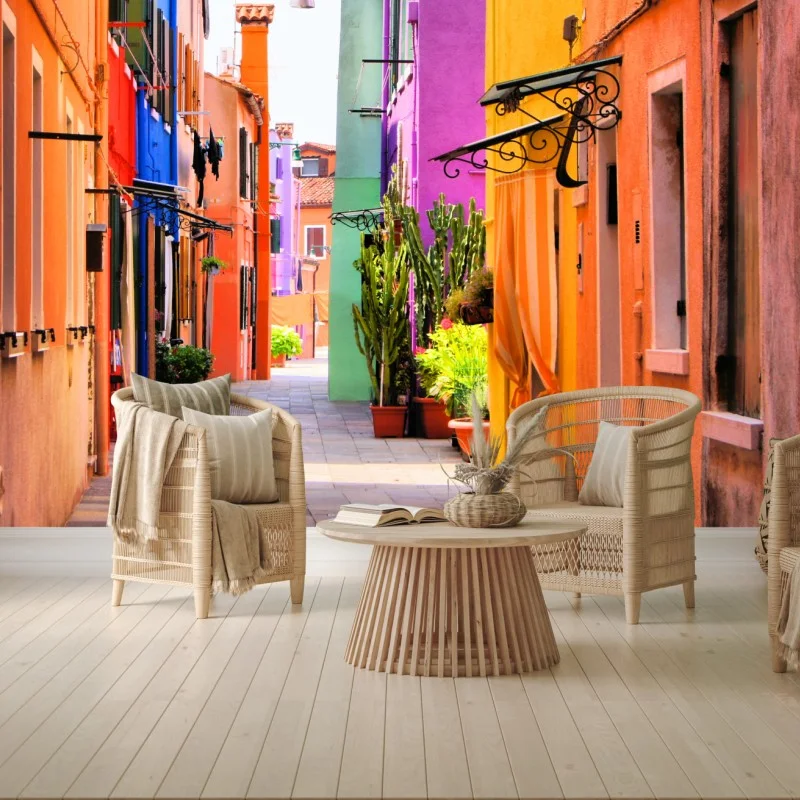 Wall mural vibrant coastal alleyway