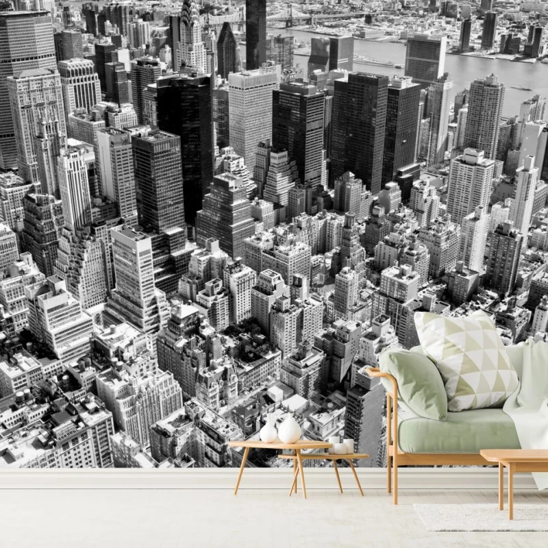 Wall mural aerial skyline of Manhattan in black and white