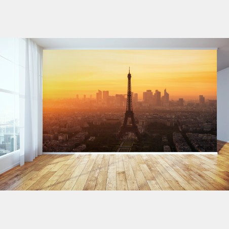Wall mural Paris sunset skyline with Eiffel Tower • Wallissimo®