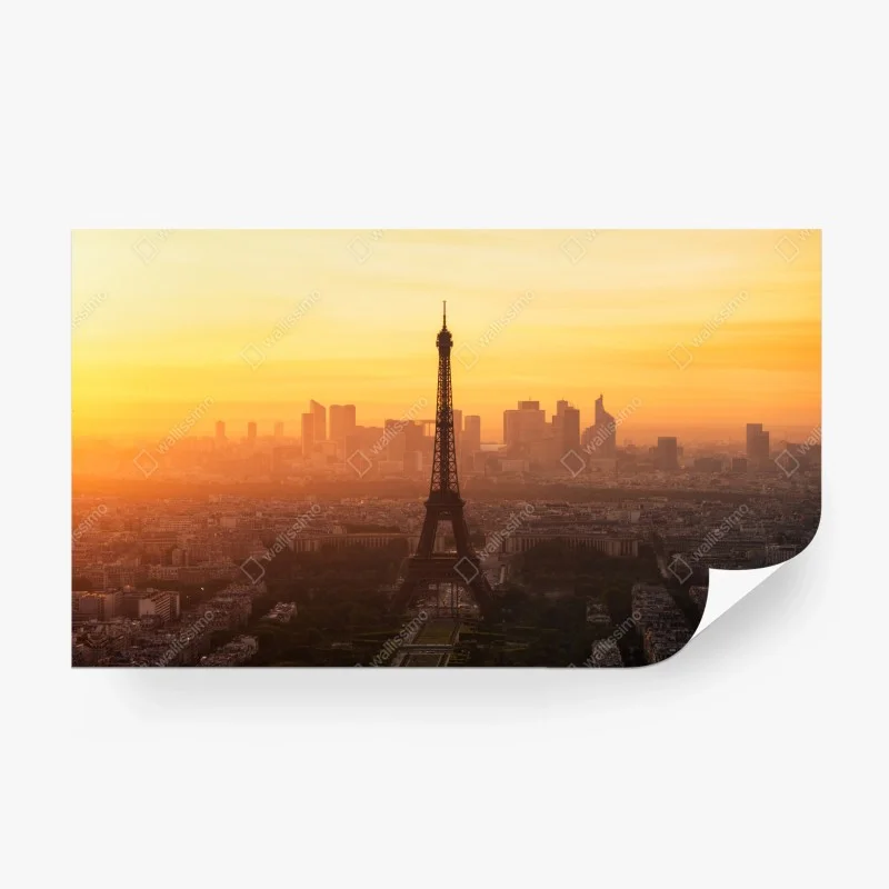 Wall mural Paris sunset skyline with Eiffel Tower