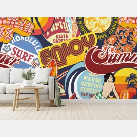 Wall mural retro surf sticker collage • Wallissimo®