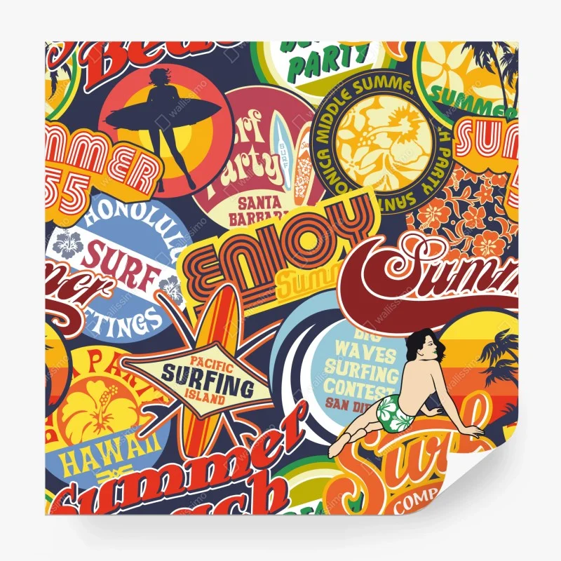 Wall mural retro surf sticker collage