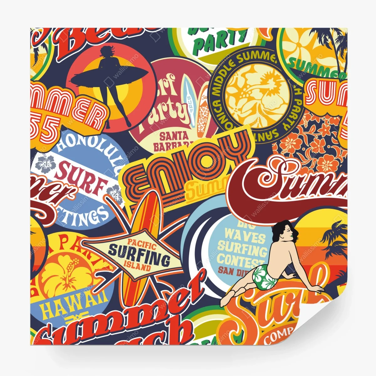 Wall mural retro surf sticker collage ⁕ Wallissimo®