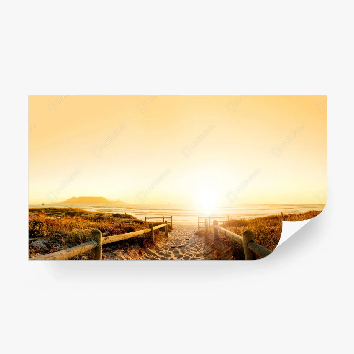 Wall mural golden sunset beach panorama with Table Mountain ⁕ Wallissimo®