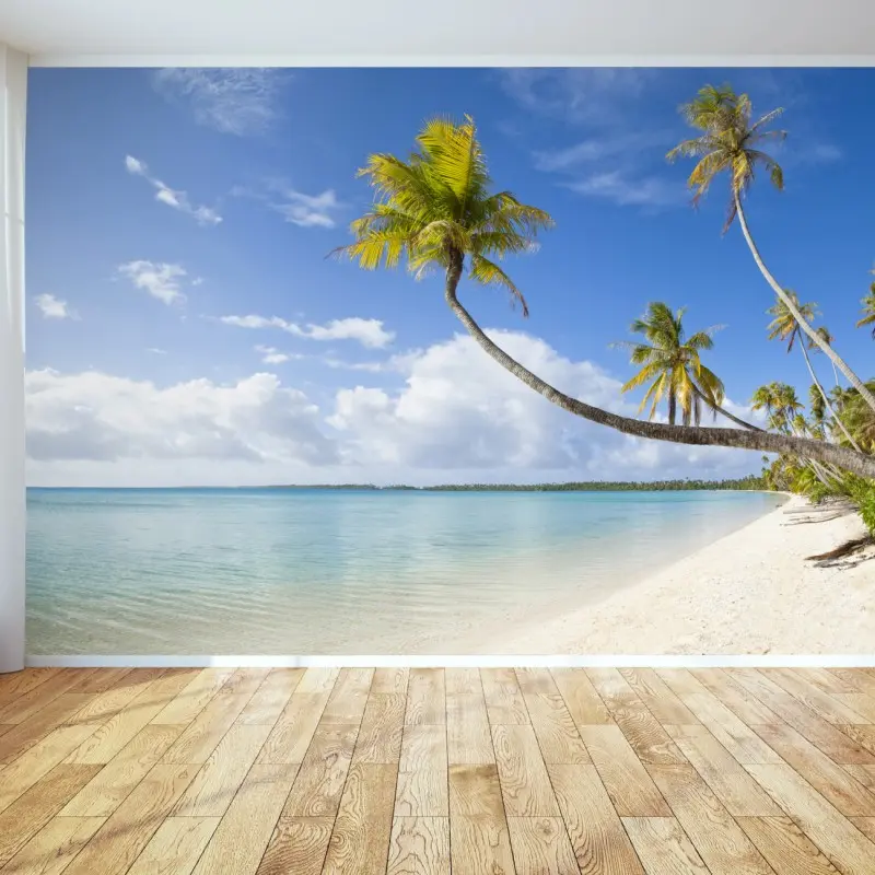 Wall mural tropical turquoise beach with leaning palm