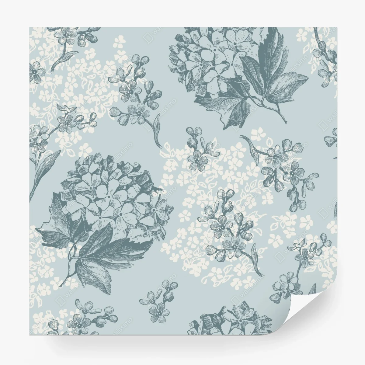 Wall mural soft pastel hydrangea botanical pattern ⁕ Wallissimo®