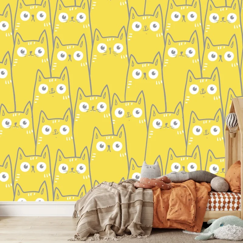 Wall mural playful yellow cat pattern