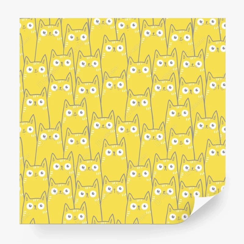 Wall mural playful yellow cat pattern