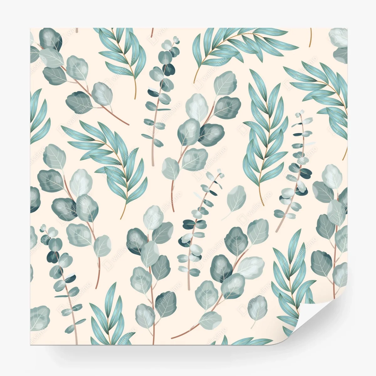 Wall mural pastel eucalyptus leaf pattern • Wallissimo®
