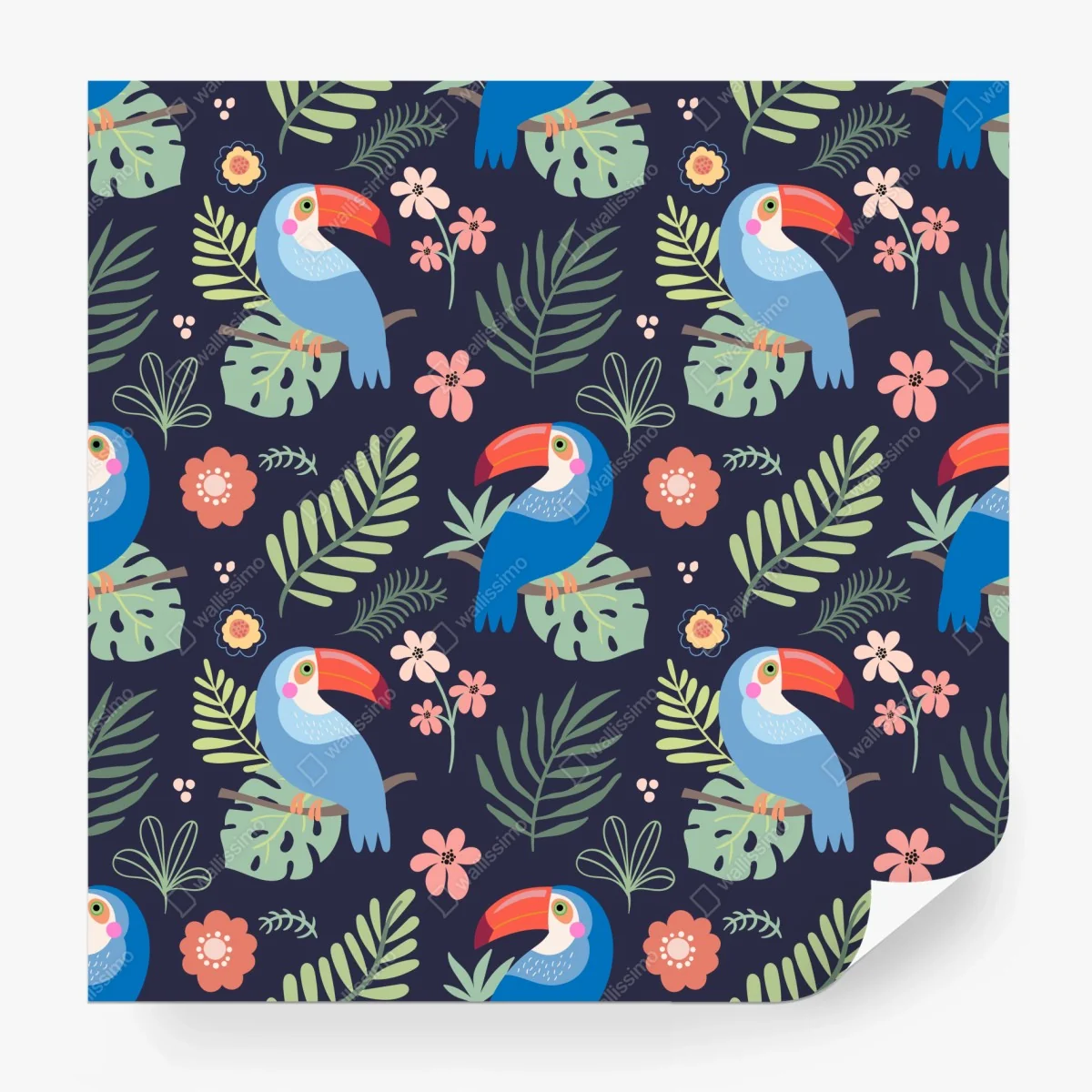 Wall mural tropical toucan pattern on navy ⁕ Wallissimo® Wall mural tropical toucan pattern on navy ⁕ Wallissimo®