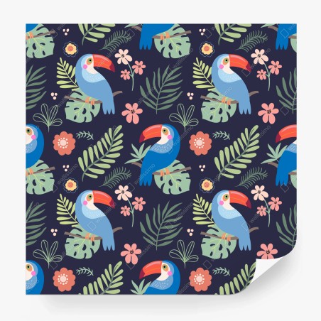 Wall mural tropical toucan pattern on navy • Wallissimo®