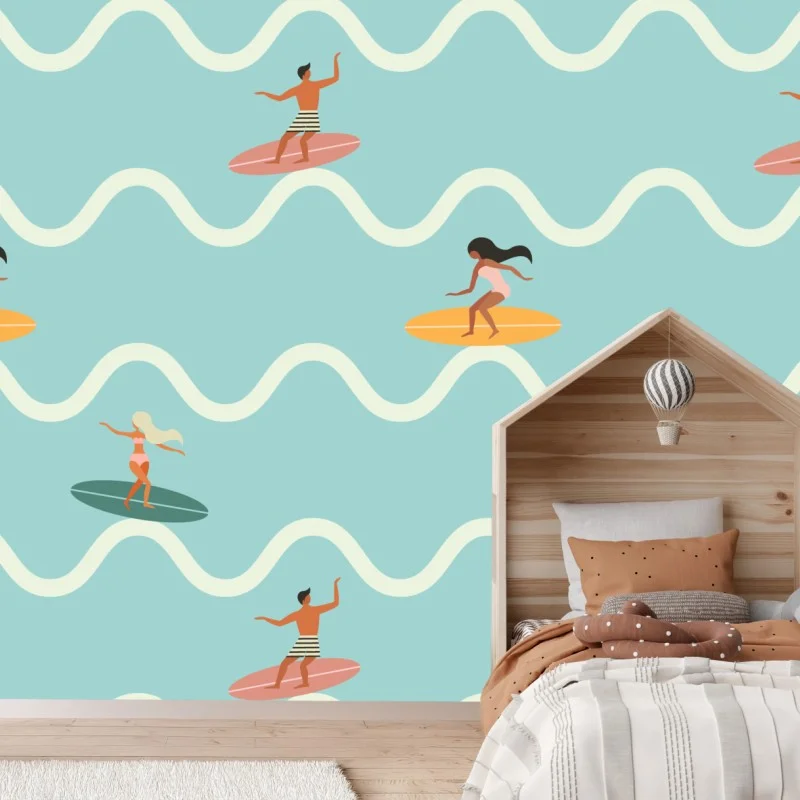 Wall mural surfing waves seamless pattern