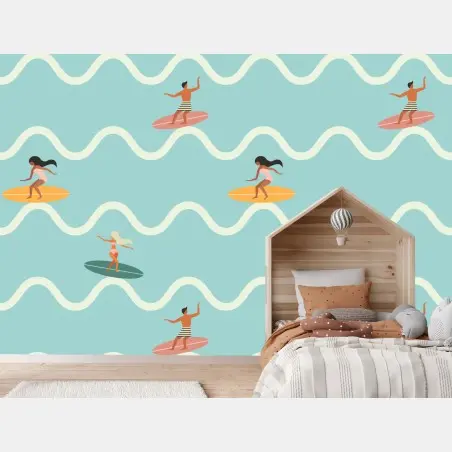Wall mural surfing waves seamless pattern • Wallissimo®