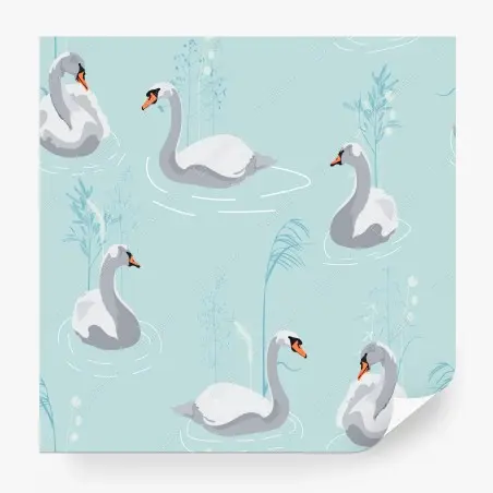 Wall mural gentle swans on a turquoise pond • Wallissimo®