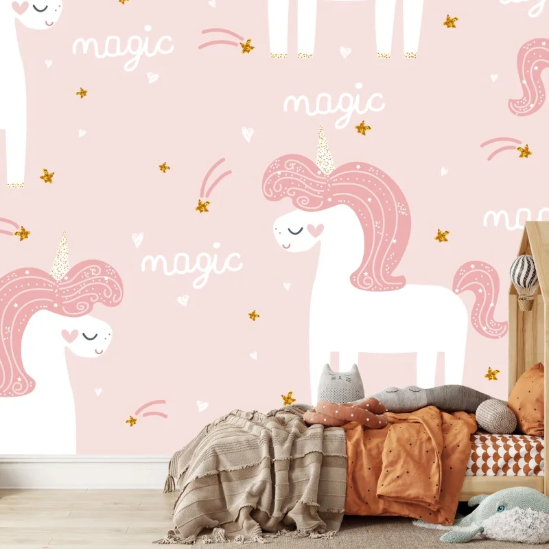 Wall mural magical pink unicorn pattern