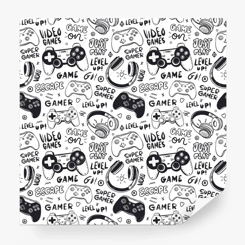 Wall mural gaming doodle pattern with controllers