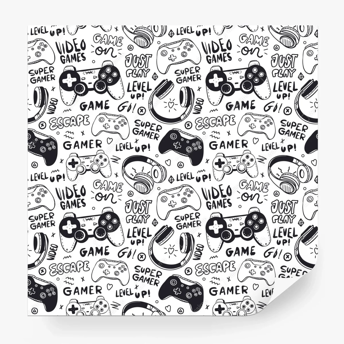 Wall mural gaming doodle pattern with controllers ⁕ Wallissimo® Wall mural gaming doodle pattern with controllers ⁕ Wallissimo®
