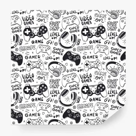 Wall mural gaming doodle pattern with controllers • Wallissimo®
