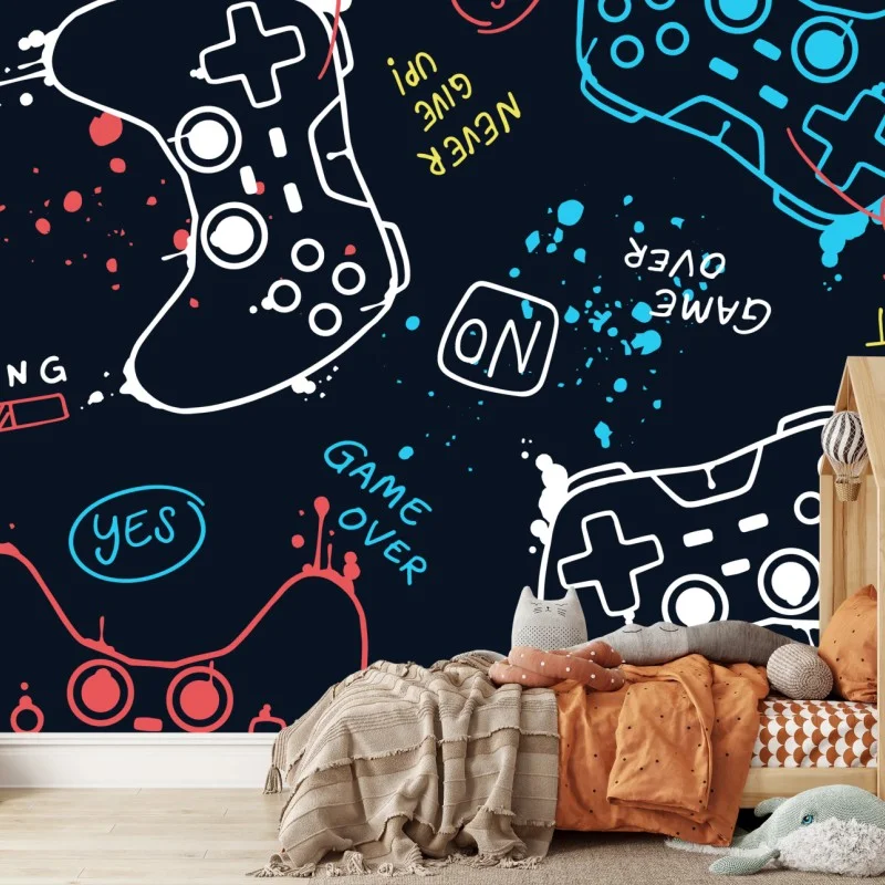 Wall mural colorful gaming controller pattern