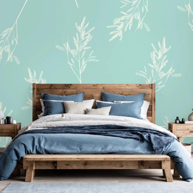 Wall mural delicate turquoise botanical pattern