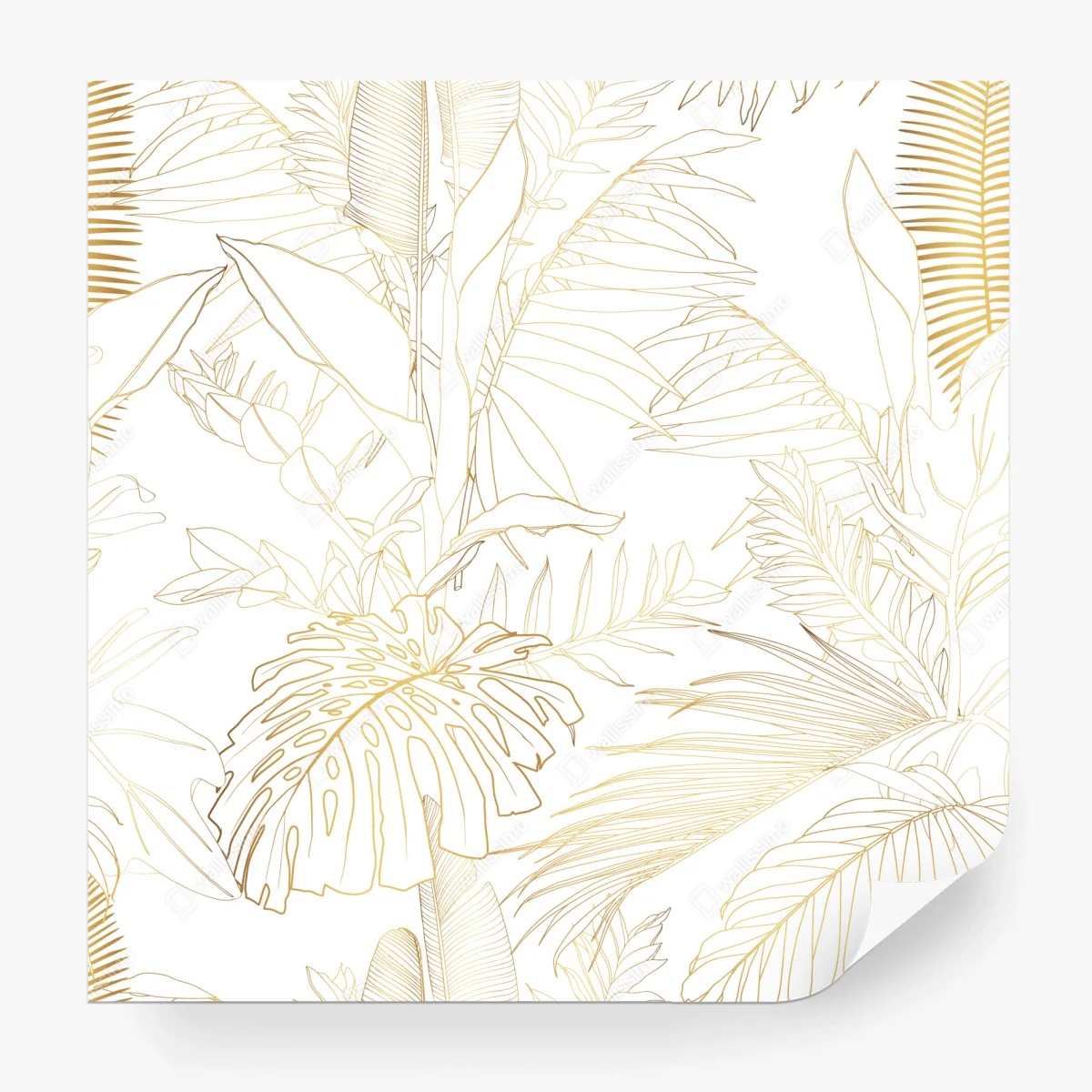 Wall mural gold tropical leaves line art • Wallissimo® Wall mural gold tropical leaves line art • Wallissimo®