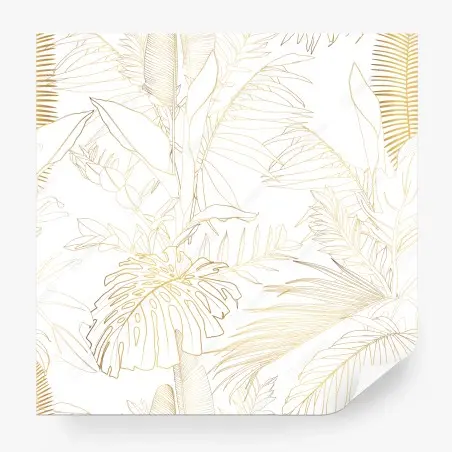Wall mural gold tropical leaves line art • Wallissimo®