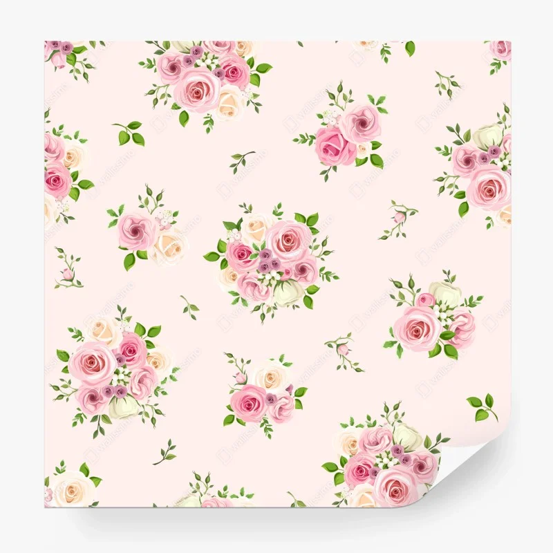 Wall mural delicate pink rose bouquet pattern