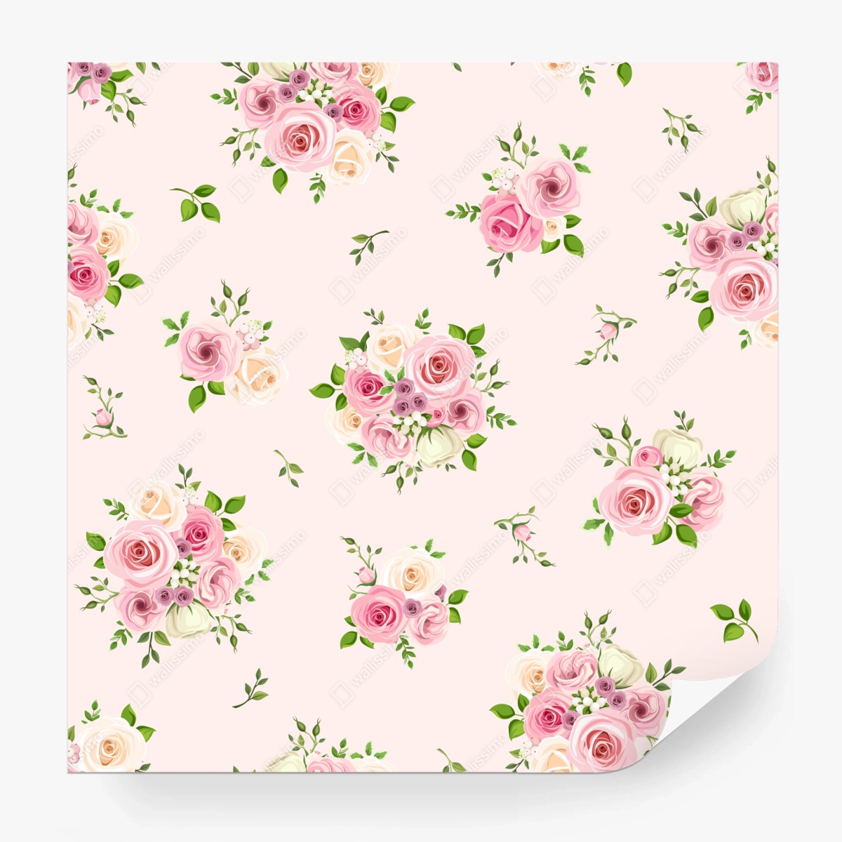 Wall mural delicate pink rose bouquet pattern • Wallissimo®