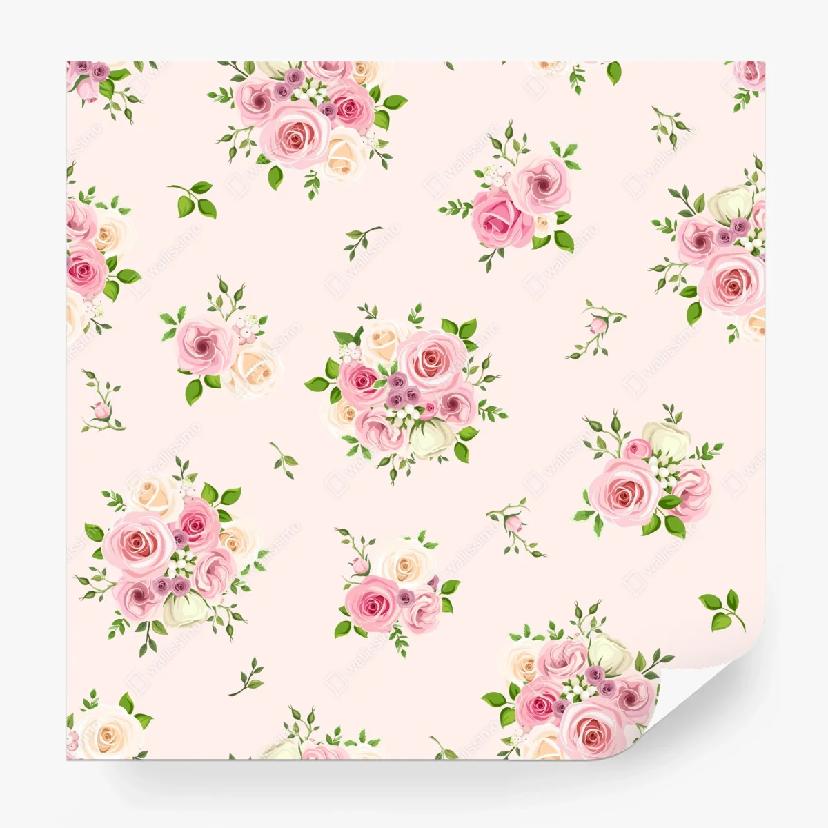 Wall mural delicate pink rose bouquet pattern ⁕ Wallissimo® Wall mural delicate pink rose bouquet pattern ⁕ Wallissimo®