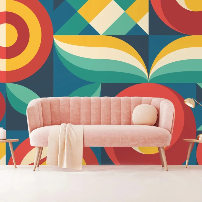 Wall mural vibrant geometric floral pattern