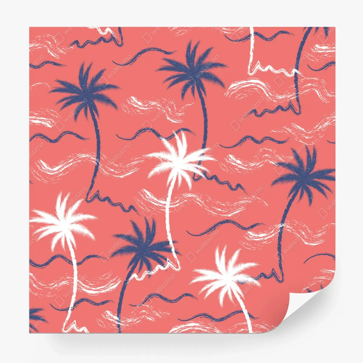 Wall mural tropical palm pattern in coral and navy ⁕ Wallissimo® Wall mural tropical palm pattern in coral and navy ⁕ Wallissimo®
