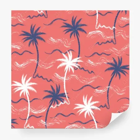 Wall mural tropical palm pattern in coral and navy • Wallissimo®