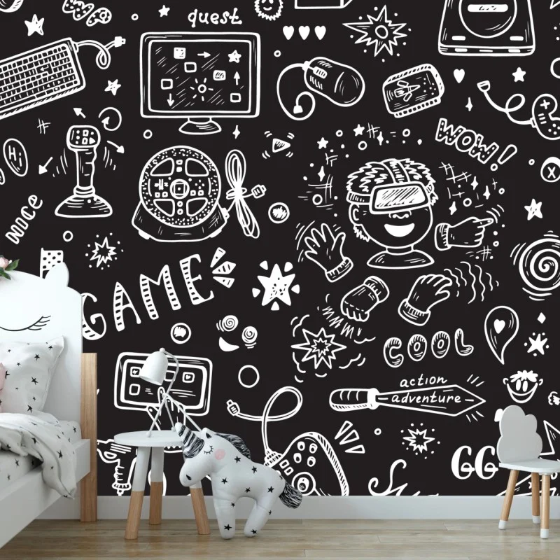 Wall mural hand-drawn gaming pattern