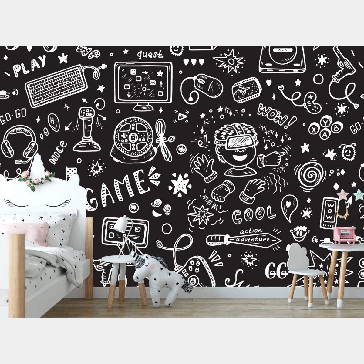 Wall mural hand-drawn gaming pattern • Wallissimo®
