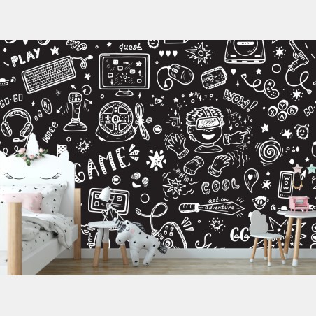 Wall mural hand-drawn gaming pattern • Wallissimo®