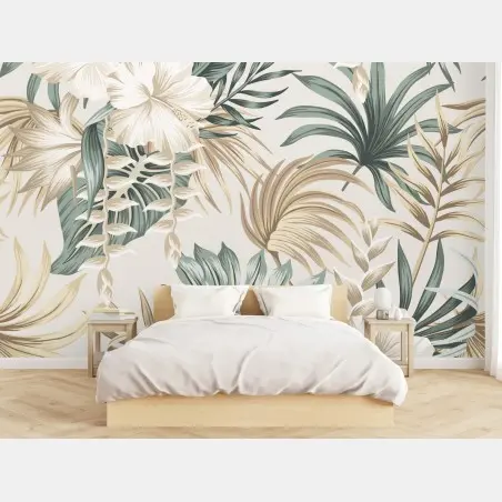 Wall mural soft tropical hibiscus botanical print • Wallissimo®