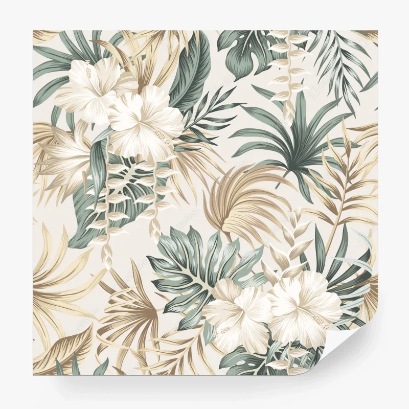 Wall mural soft tropical hibiscus botanical print
