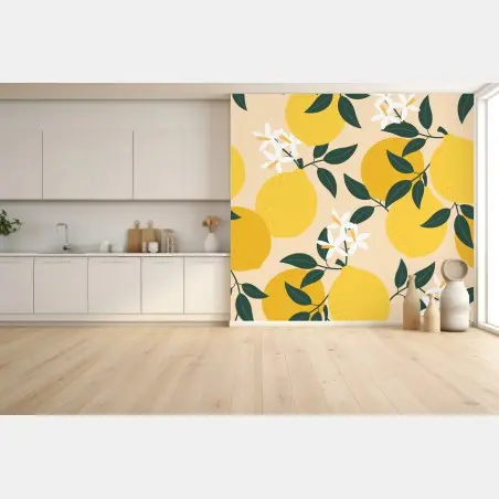 Wall mural bright lemon botanical pattern • Wallissimo®