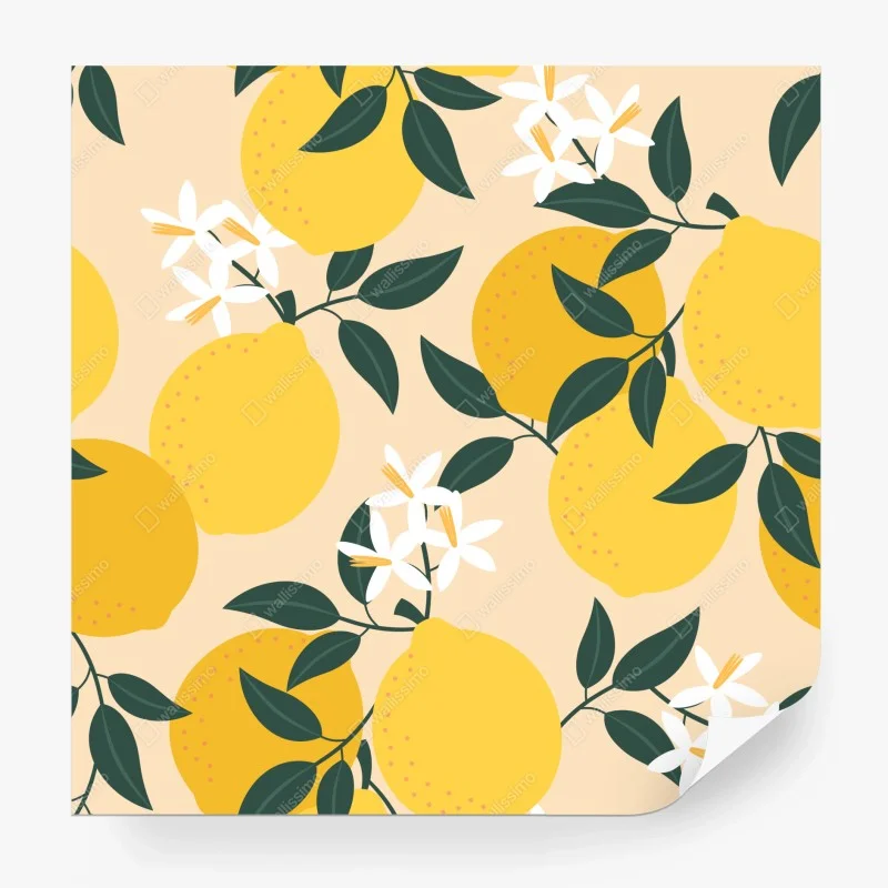 Wall mural bright lemon botanical pattern