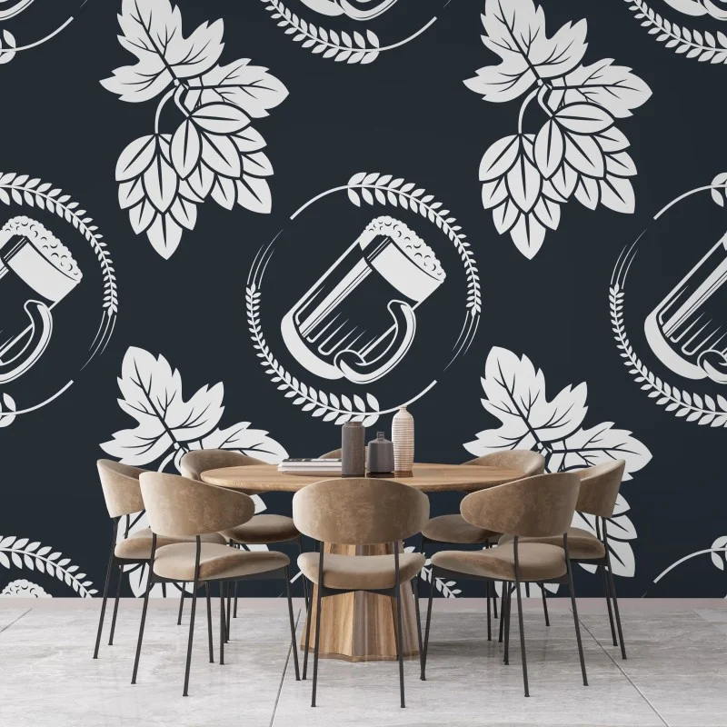 Wall mural beer and hops seamless pattern