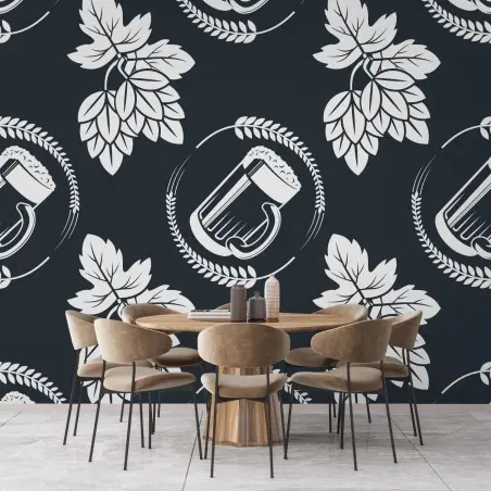 Wall mural beer and hops seamless pattern • Wallissimo®
