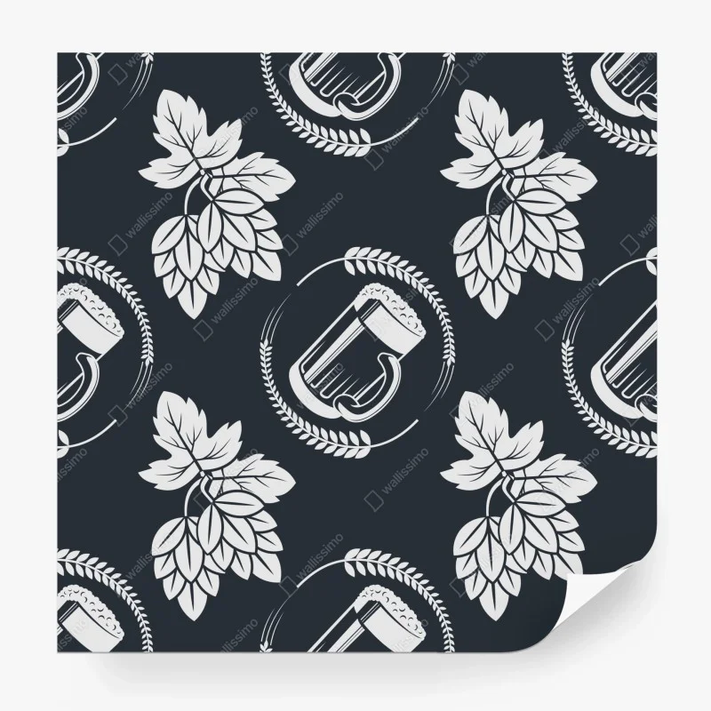 Wall mural beer and hops seamless pattern