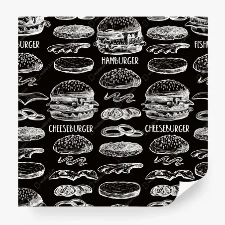 Wall mural hand-drawn burger pattern on black background • Wallissimo®